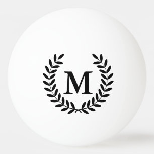 Black Laurels Black Monogram Letter Ping Pong Ball