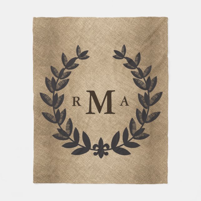 Black Laurels Brown Weave - Personalized Fleece Blanket (Front)