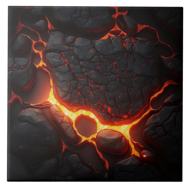 Black Lava Stone Effect with Fiery Lines Tile (Front)