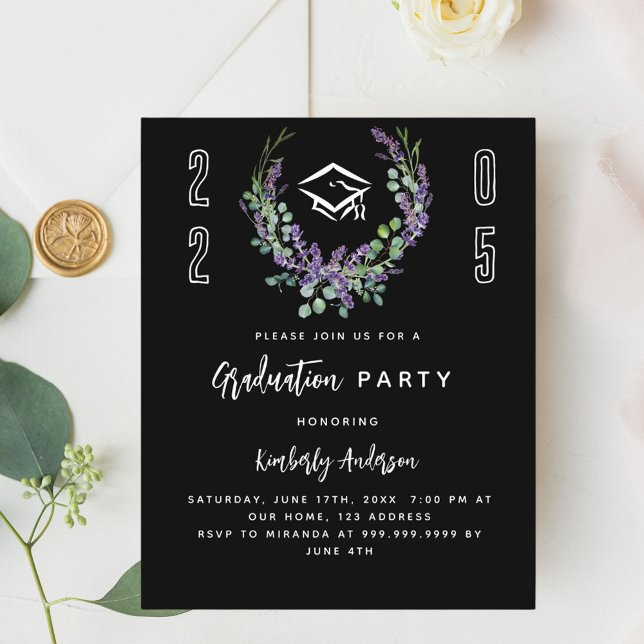 Black lavender 2025 Graduation Party invitation (Creator Uploaded)