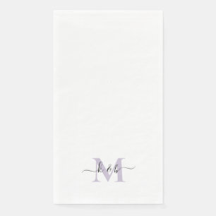 Black & Lavender Monogram Swash Script White Napkin