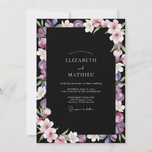 Black Lavender Painted Wedding Invitation