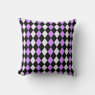 Black & LAVENDER PINK Diamonds ARGYLE Pattern Throw Pillow