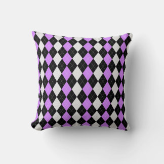 Black & LAVENDER PINK Diamonds ARGYLE Pattern Throw Pillow