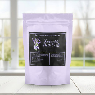 Black Lavender Waterproof Bath Soak Pouch Label