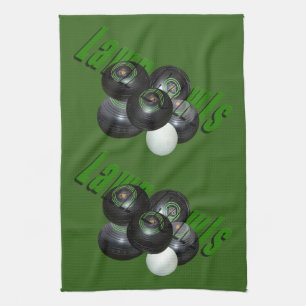 Black Lawn Bowls And Green Lawnbowls Logo, Green Kitchen Towel
