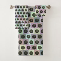 Black Lawn Bowls In Colored Squares, Bath Towel Set