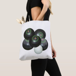 Black Lawn Bowls On White, Tote Bag