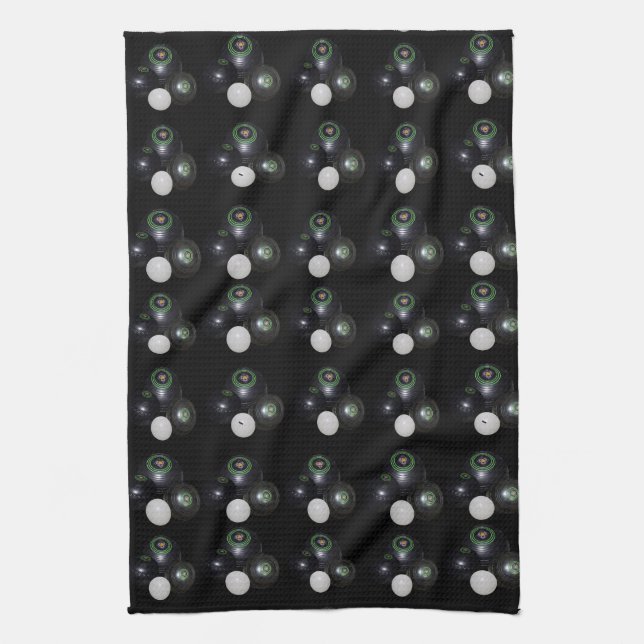 Black Lawnbowls And Kitty Pattern, Kitchen Towel (Vertical)