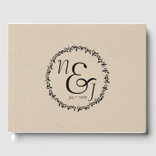 Black Leaf Botanical Rustic Modern Kraft Wedding Guest Book