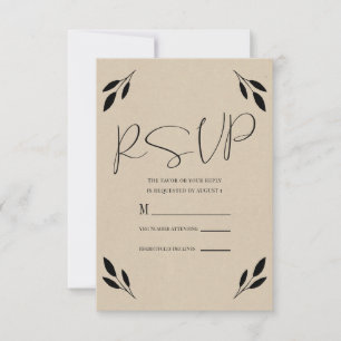 Black Leaf Botanical Rustic Modern Kraft Wedding RSVP Card