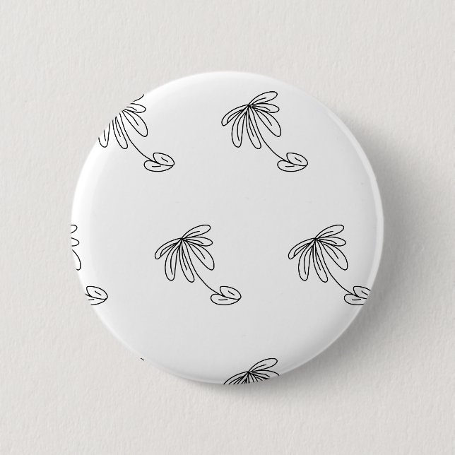 black leaf flower line art abstract design coffee  2 inch round button (Front)