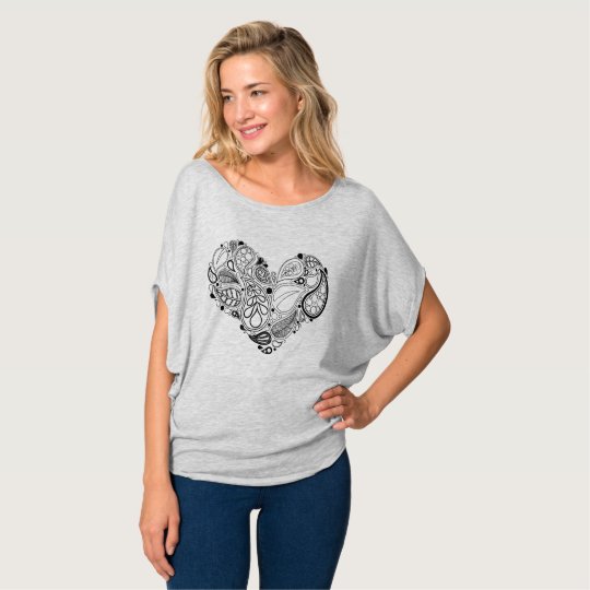 Black Leaf Heart Mandala T-Shirt
