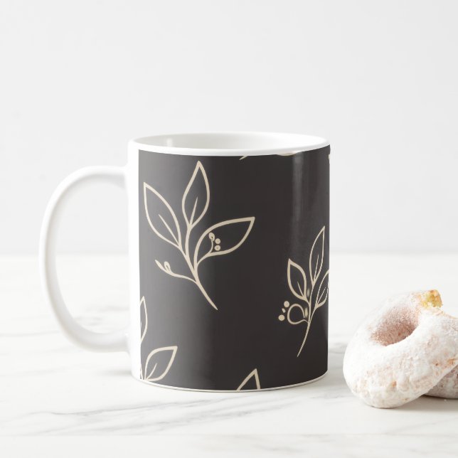 Black Leaf Mug | Modern Coffee Mug (Avec donut)