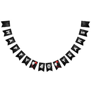 black leather and balloons 40th birthday party bunting flags