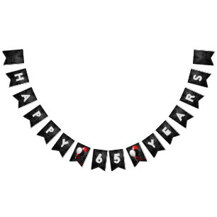 black leather and balloons for 65th birthday party bunting flags