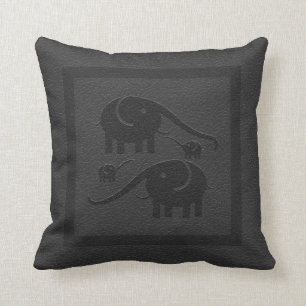 Black Leather And Black Elephants Throw Pillow