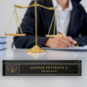 Black Leather and Gold   Logo Name Attorney at Law Nameplate
