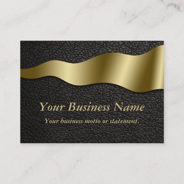 Black Leather and Gold Wave Chubby Business Cards (Front)