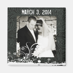 Black Leather and Lace Photo Save the Date Magnet