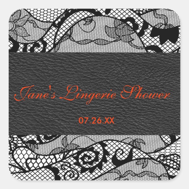 Black leather and lace square sticker label (Front)