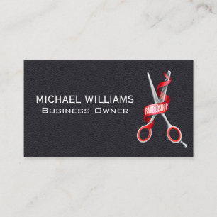 Black Leather Barber Shop Scissors Business Card