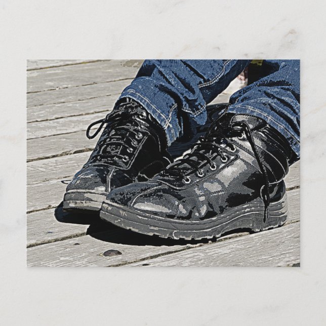 Black Leather Boots and Blue Jean Denim Postcard (Front)