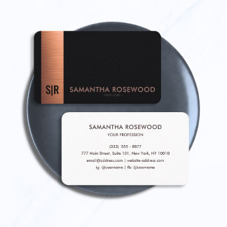 Black Leather & Brushed Copper Panel Monogram Business Card