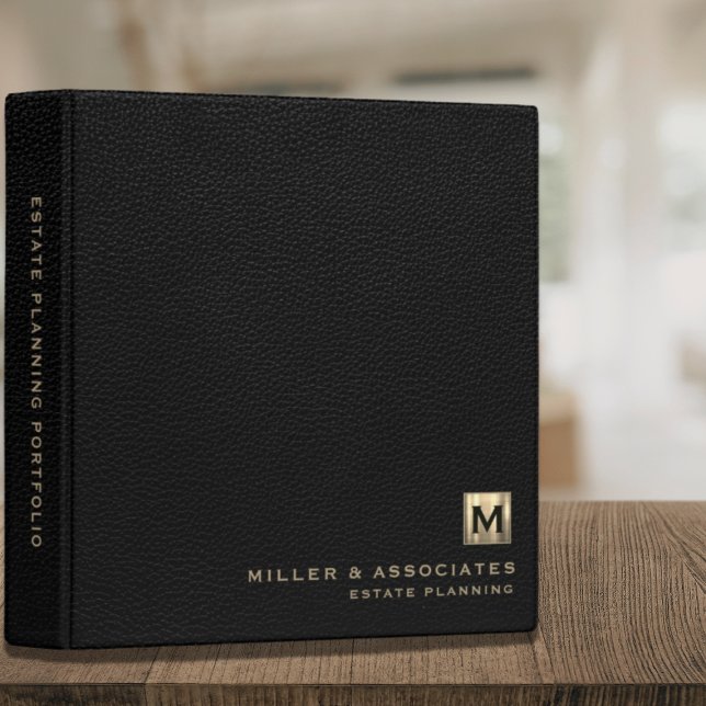 Black Leather Brushed Gold Initial Logo Binder (Creator Uploaded)