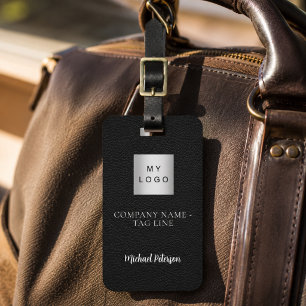 Black leather business company logo name luggage tag