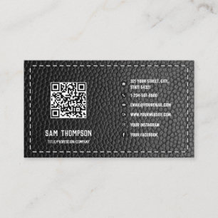 Black Leather Business QR Code Social Media Icons Business Card
