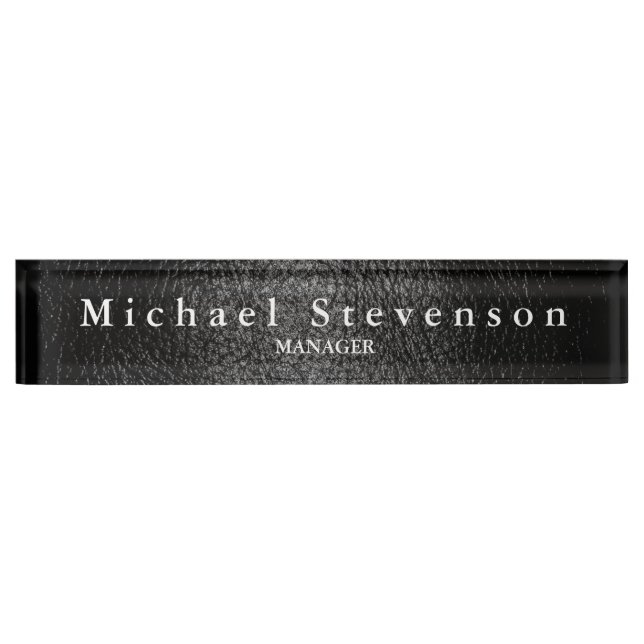 Black Leather Effect Elegant Modern Desk Nameplate (Front)