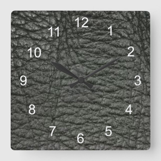 Black Leather Effect Square Wall Clock (Front)