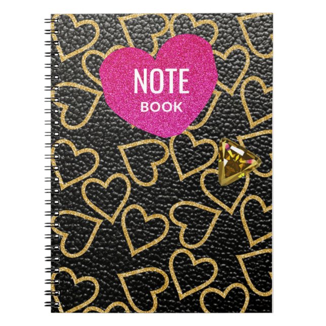 black leather fake style with gold hearts,  notebook (Front)