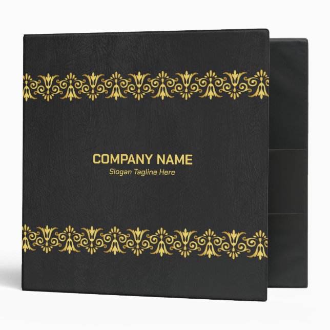Black Leather Gold border 3 Ring Binder (Front/Inside)