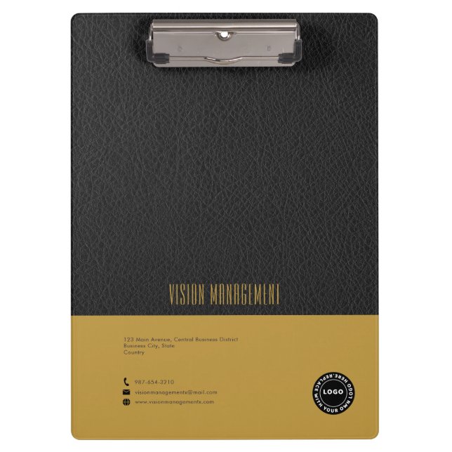 Black Leather, Gold  Clipboard (Front)