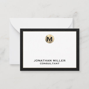 Black Leather Gold Initial Monogram Card