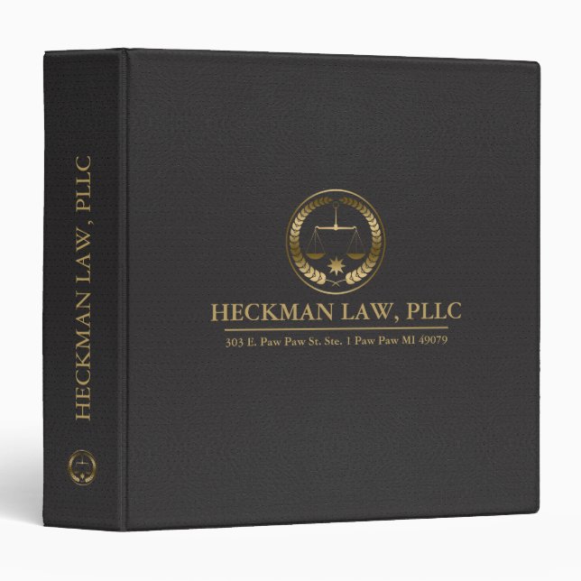 Black Leather Gold Justice Scale and Laure wreath Binder (Front/Spine)