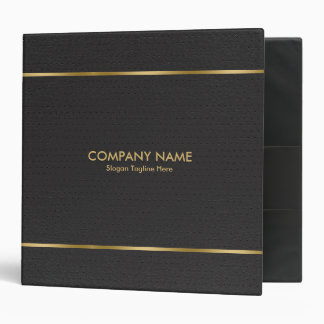 Black Leather Gold Stripes Accents 3 Ring Binder