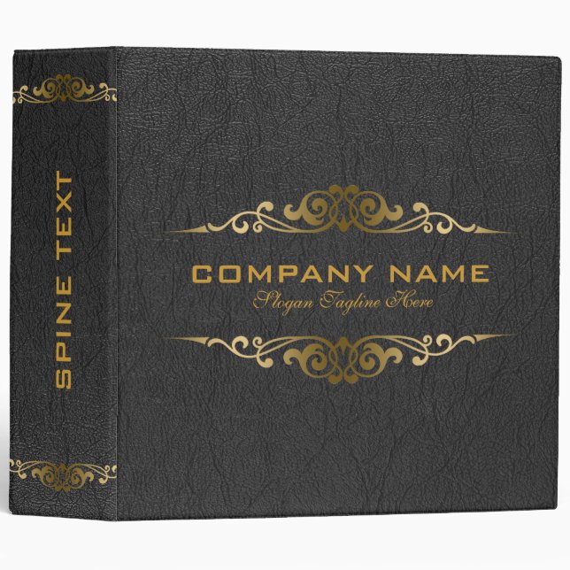 Black Leather Gold Swirly Frame Binder (Front/Spine)