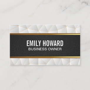 Black Leather Gold White Geometric Triangles Business Card