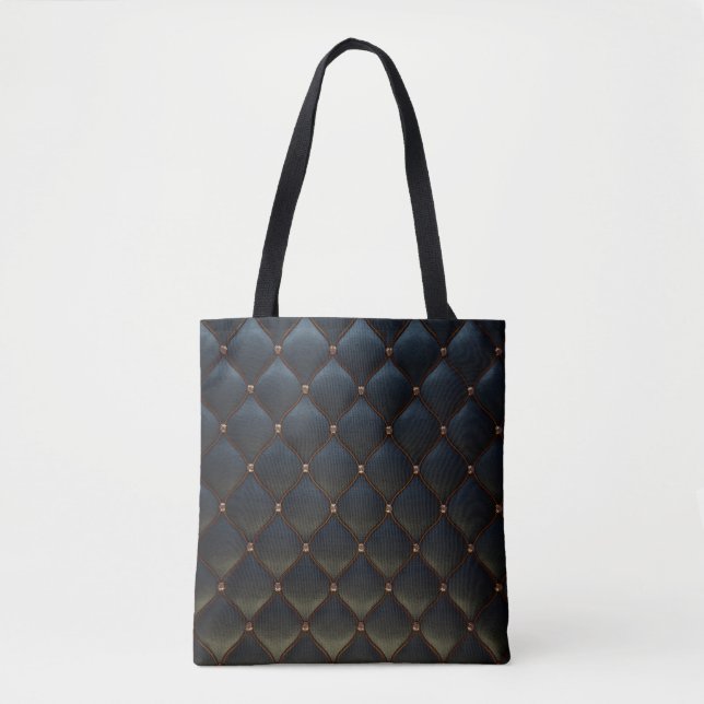 Black Leather Golden Wire Diamonds Tote Bag (Front)