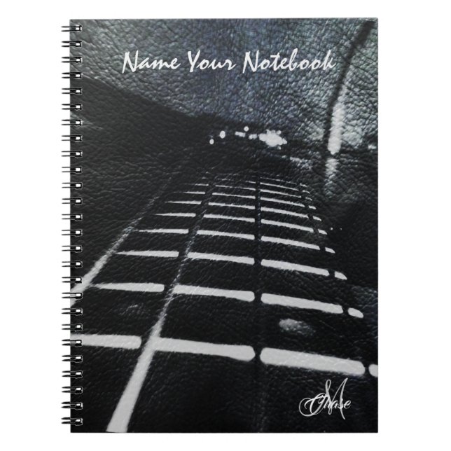 Black Leather Grunge Bass Guitar Personalized Notebook (Front)