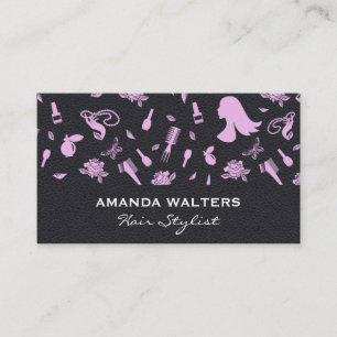 Black Leather Hair Stylist Patterns Business Card
