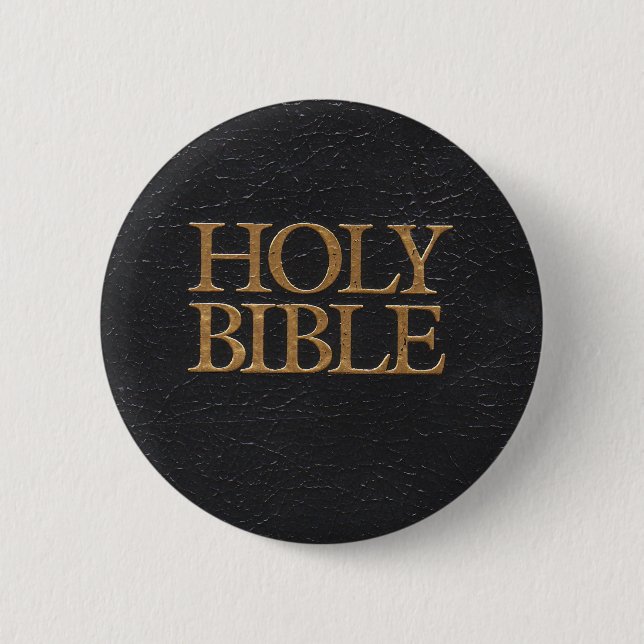 Black Leather Holy Bible Cover 2 Inch Round Button (Front)