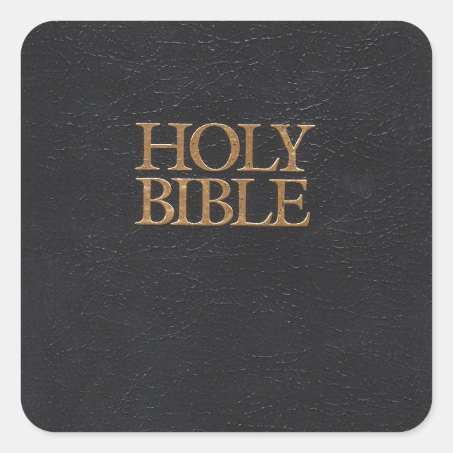 Black Leather Holy Bible Cover Square Sticker (Front)
