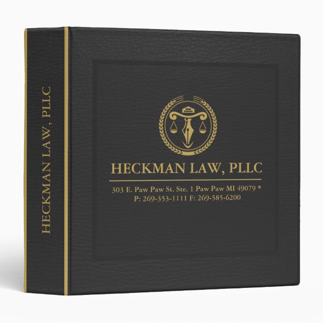 Black Leather Image Gold Accent 3 Ring Binder (Front/Spine)