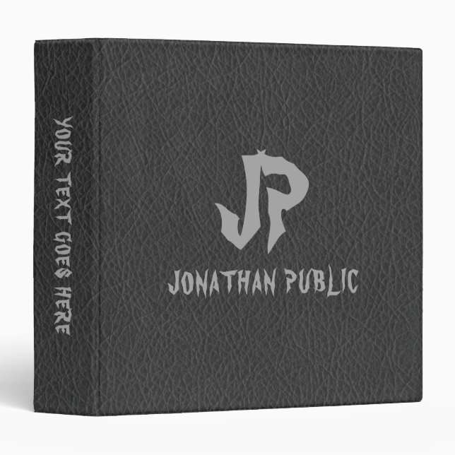 Black Leather Look Custom Distressed Name Monogram Binder (Front/Spine)