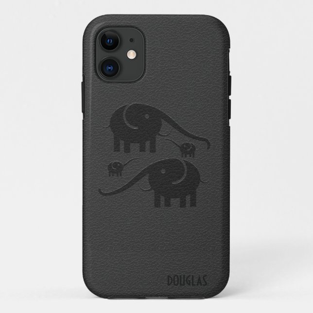 Black Leather Look Elephant Illustration Case-Mate iPhone Case (Back)
