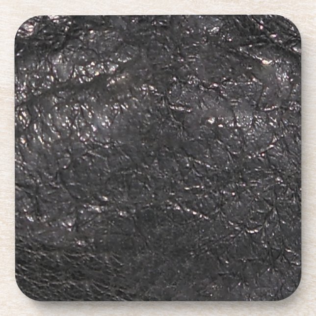 Black Leather-look Textured-effect Cork Coasters (Front)